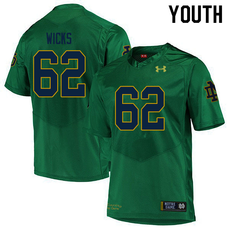 Youth #62 Brennan Wicks Notre Dame Fighting Irish College Football Jerseys Sale-Green - Click Image to Close